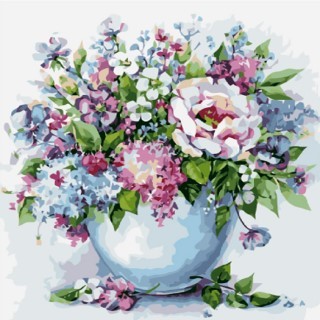 Schilderen op nummer Delicate Flowers in a white Vase (40x50
