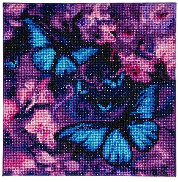 Framed crystal art kit blue violet butterflies 30 x 30 cm