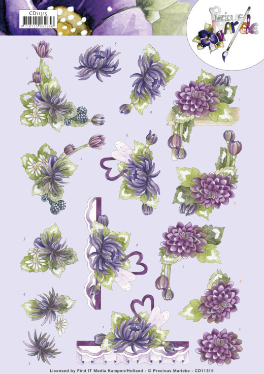 3D Cutting Sheet - Precious Marieke - Purple Dahlias