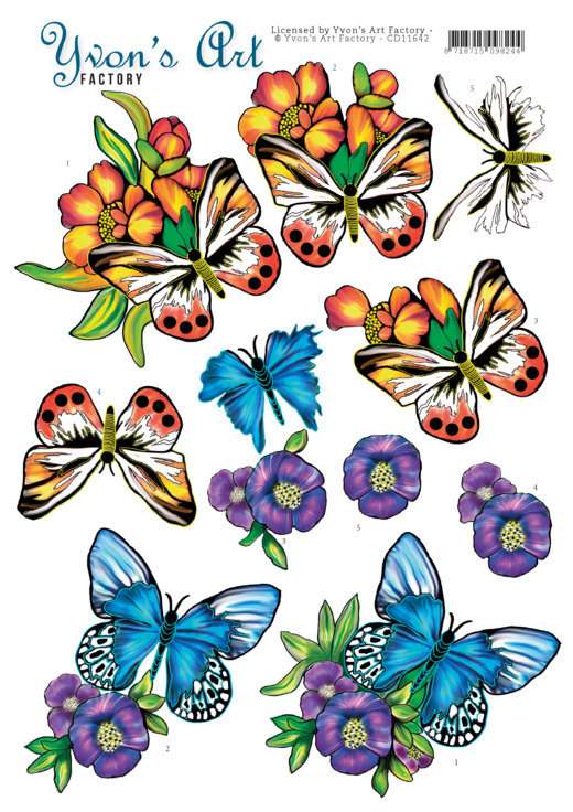 3D Cutting Sheet - Yvon's Art - Butterflies Blue