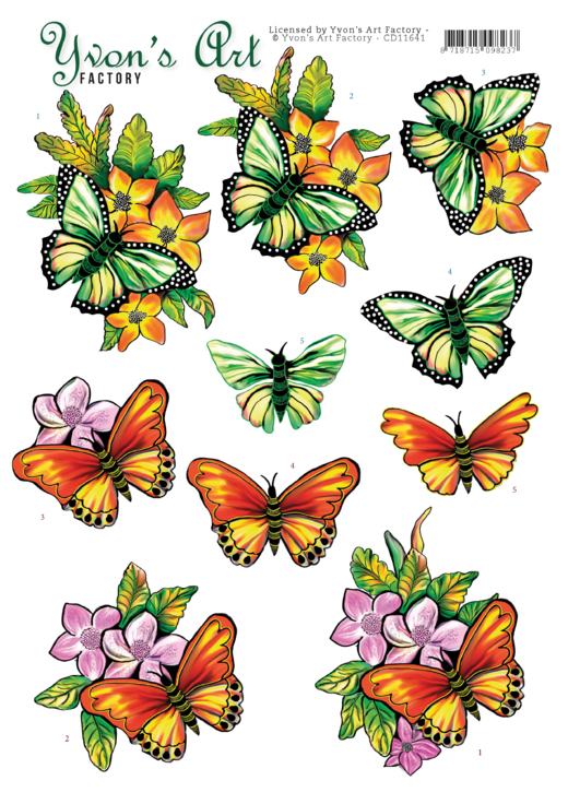 3D Cutting Sheet - Yvon's Art - Butterflies orange